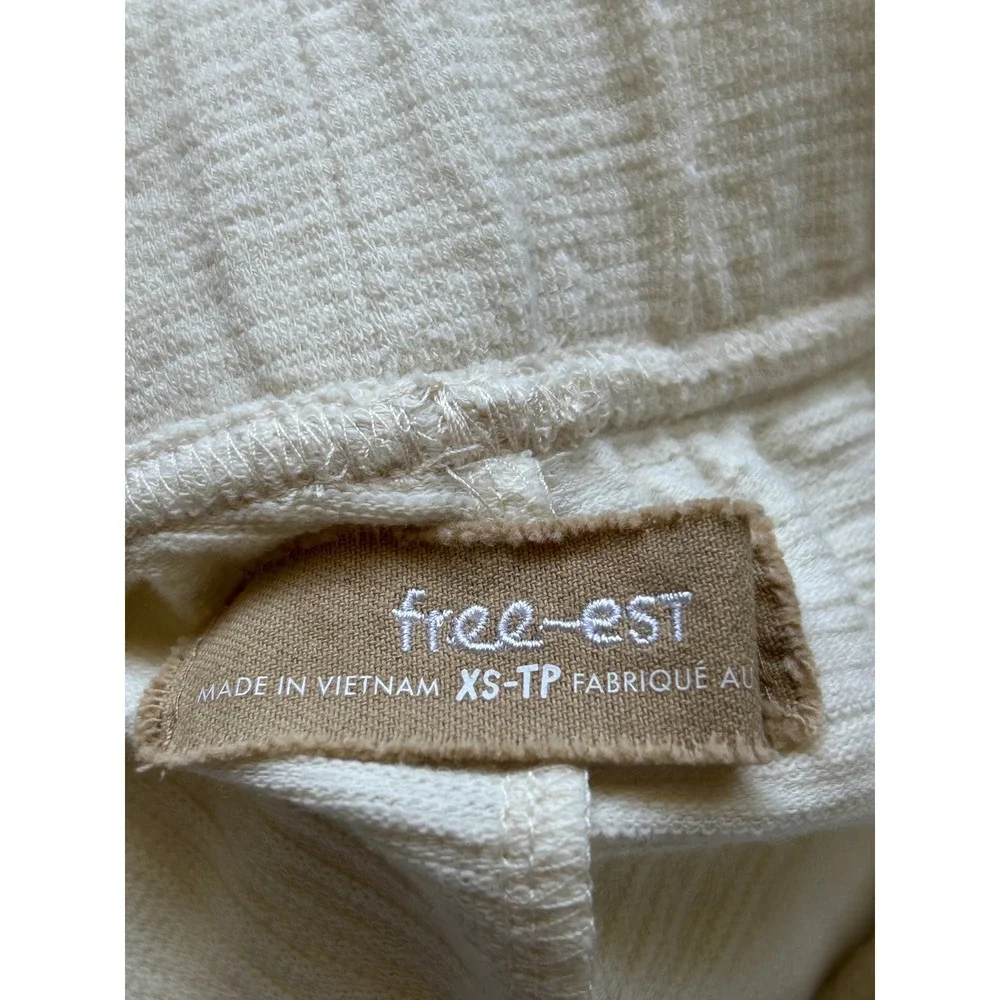 Free People Free-est Cream Textured Wide Leg Crop Drawstring Pants XS OB2241885